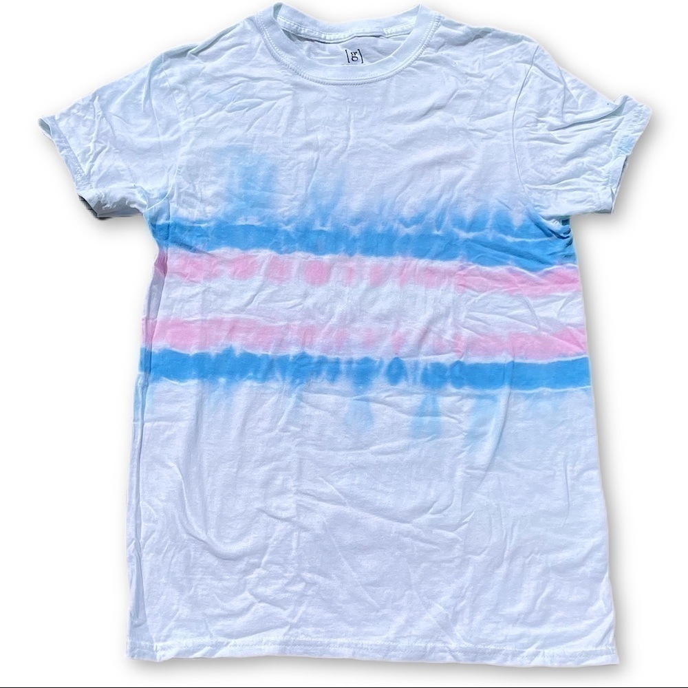 Trans pride flag tie dye tshirt S LGBTQIA+ pink blue white